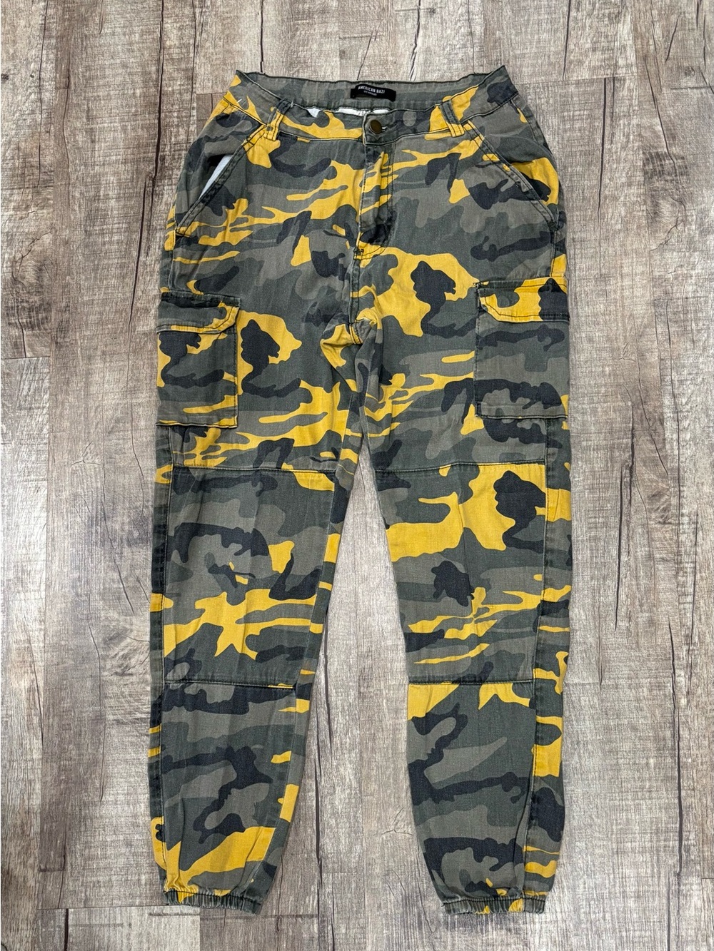 American Bazi Los Angeles Yellow & Olive Camo Cargo Pants